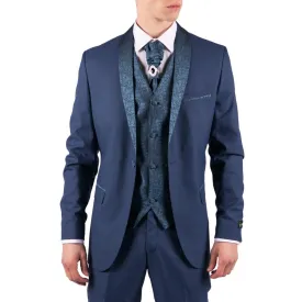 Mens 4 Piece Wedding Suit Groom Shawl Collar Vintage Blue Cravat Tailored Fit