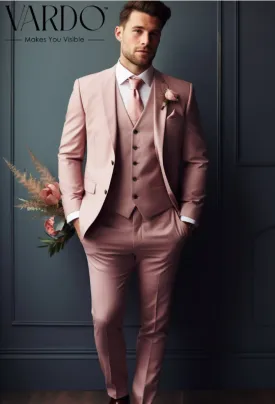 Men's Dusty Rose Notch Lapel 3-Piece Suit - Contemporary Business Attire - Classy Formal Wear. The Rising Sun Store, Vardo