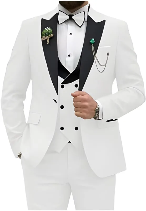 Mint Green Men’s Three-piece Slim Fit Suit with Black Lapels