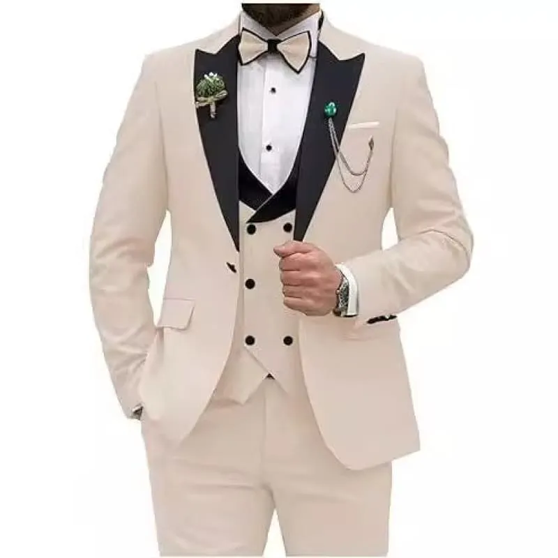 Mint Green Men’s Three-piece Slim Fit Suit with Black Lapels