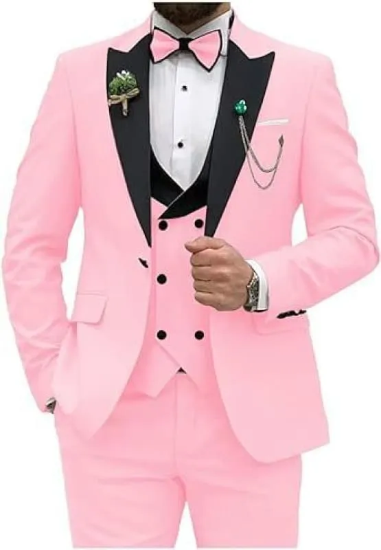 Mint Green Men’s Three-piece Slim Fit Suit with Black Lapels