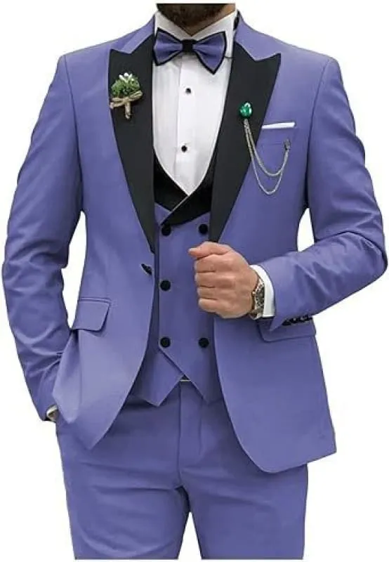 Mint Green Men’s Three-piece Slim Fit Suit with Black Lapels