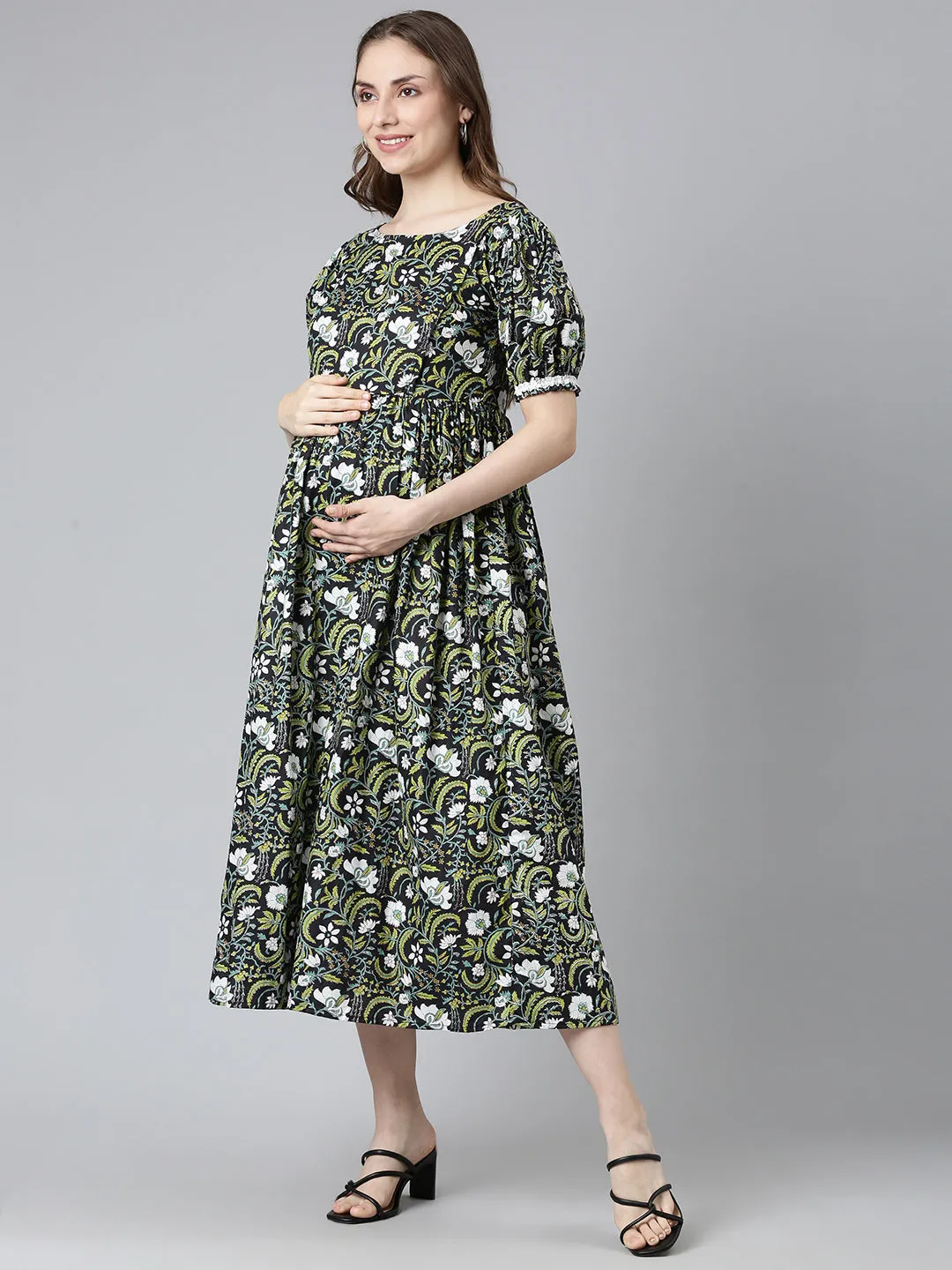 Navy Blue and white maternity dress