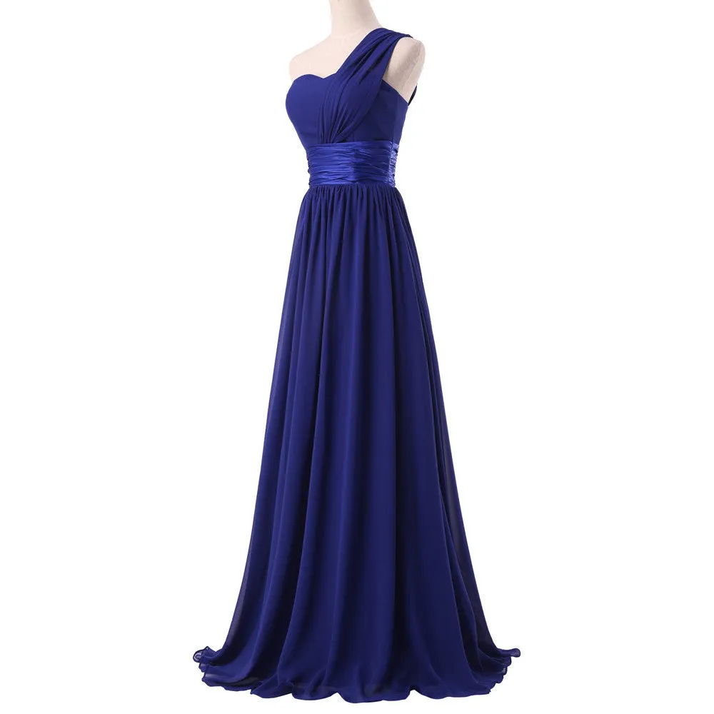 One Shoulder Chiffon Long Bridesmaid Dress For Women