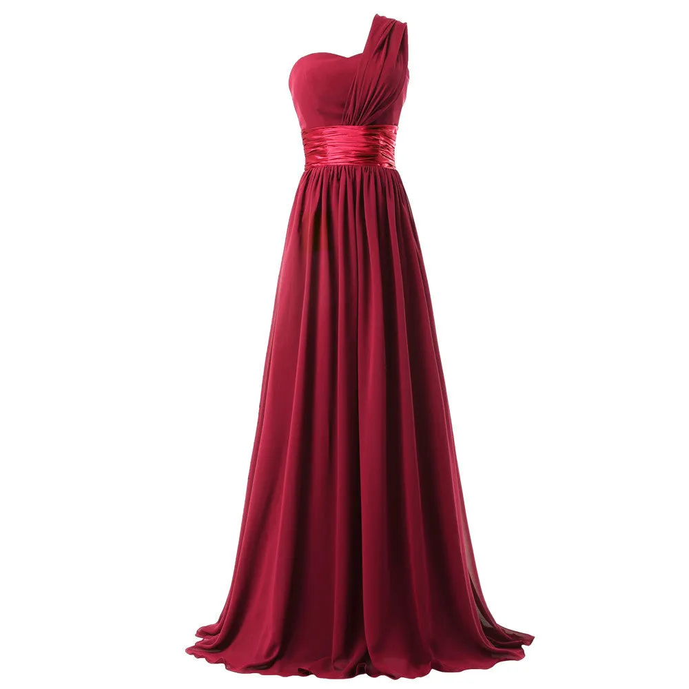 One Shoulder Chiffon Long Bridesmaid Dress For Women