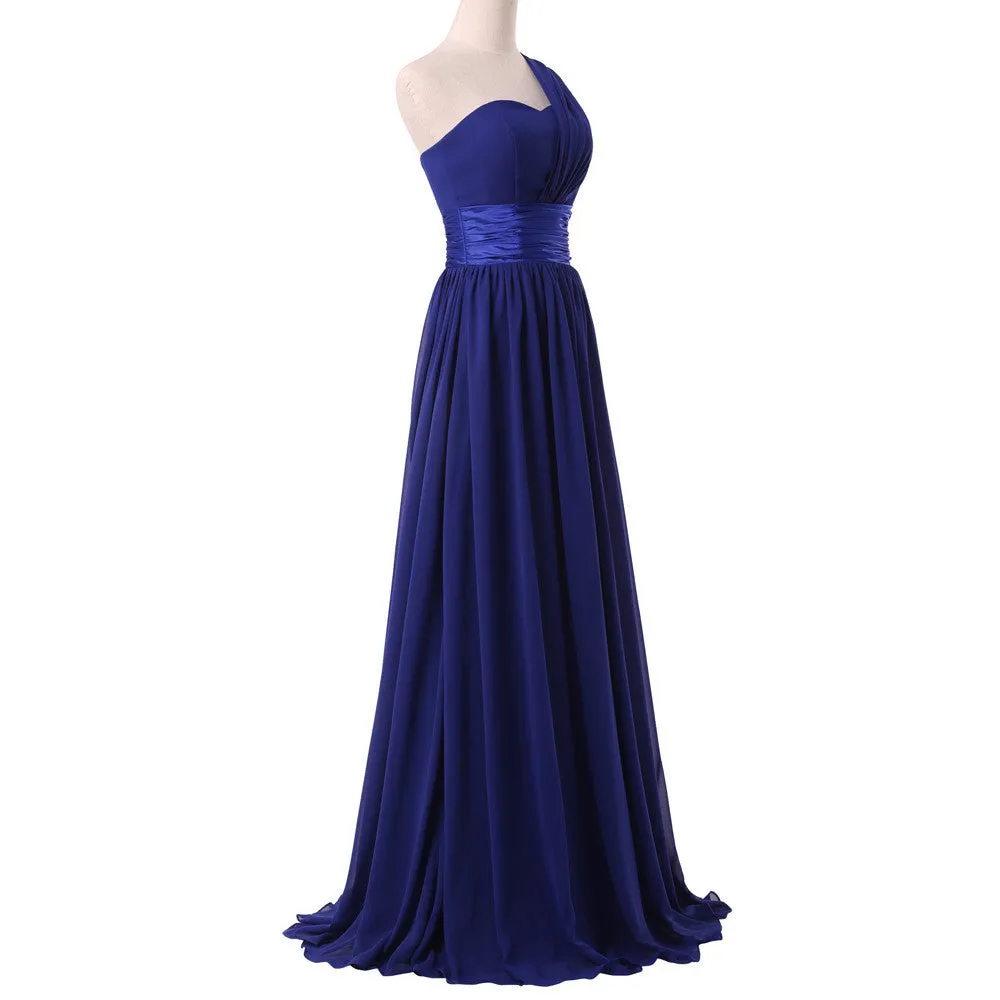 One Shoulder Chiffon Long Bridesmaid Dress For Women