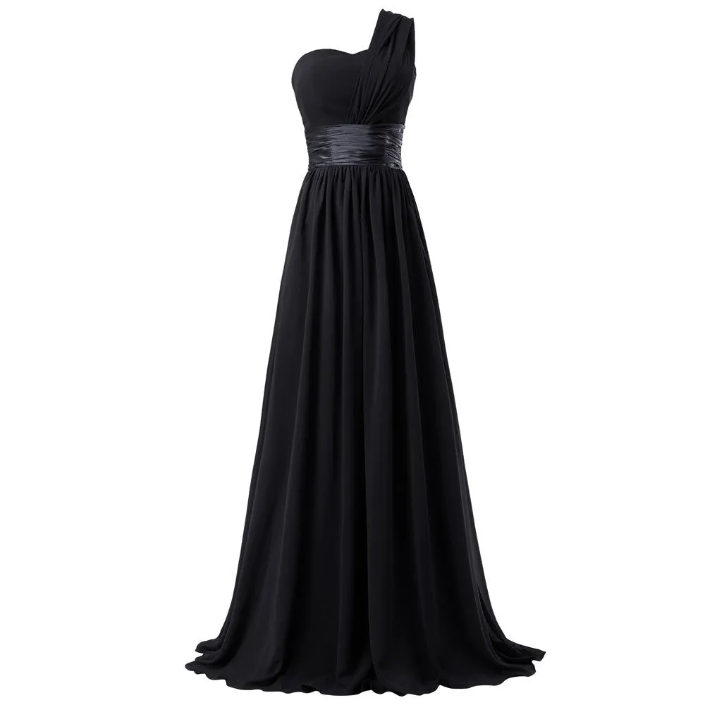 One Shoulder Chiffon Long Bridesmaid Dress For Women