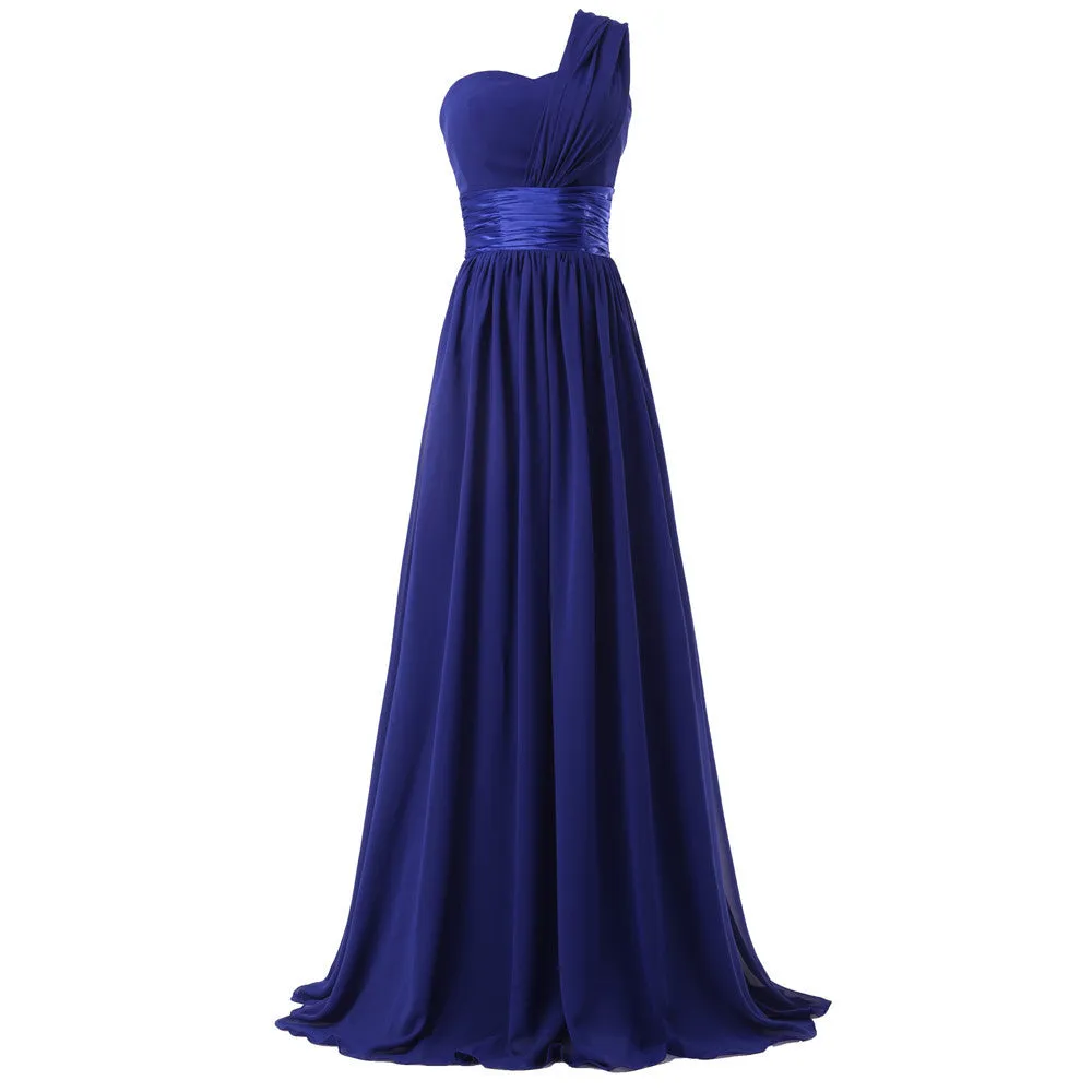 One Shoulder Chiffon Long Bridesmaid Dress For Women