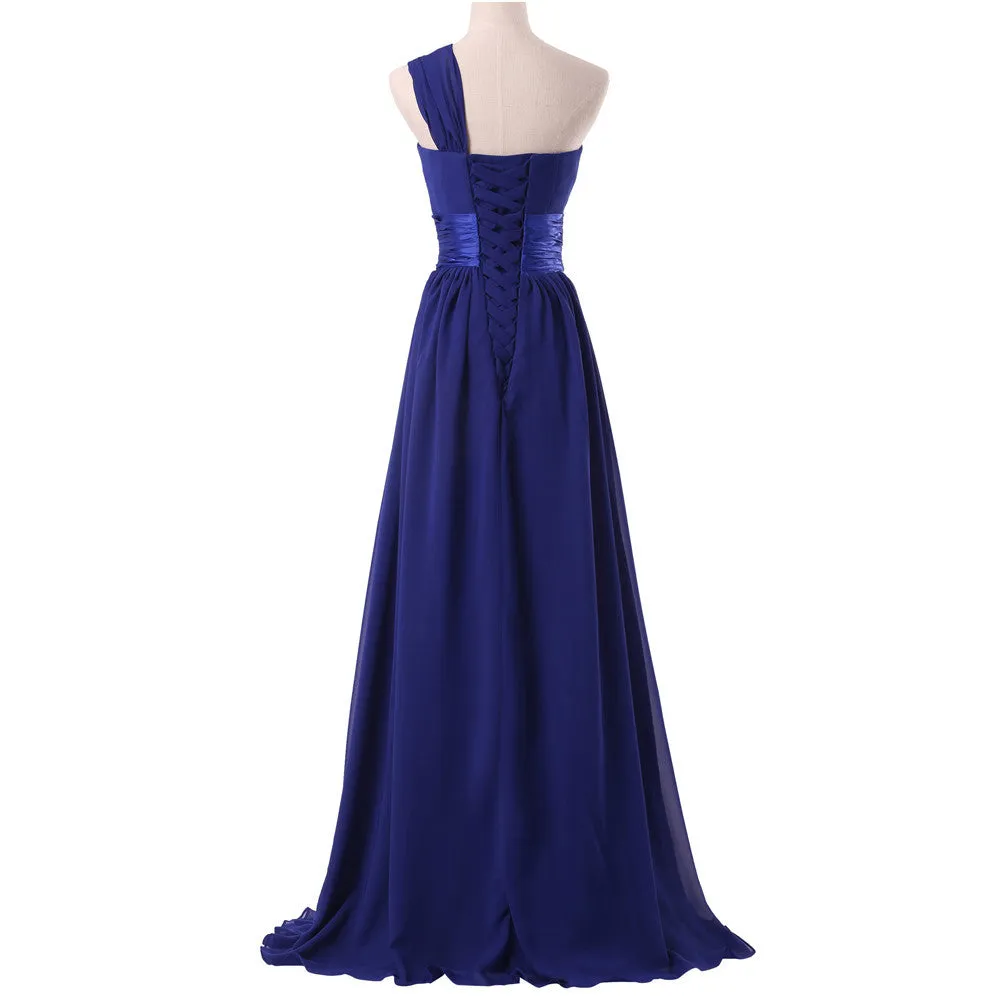 One Shoulder Chiffon Long Bridesmaid Dress For Women