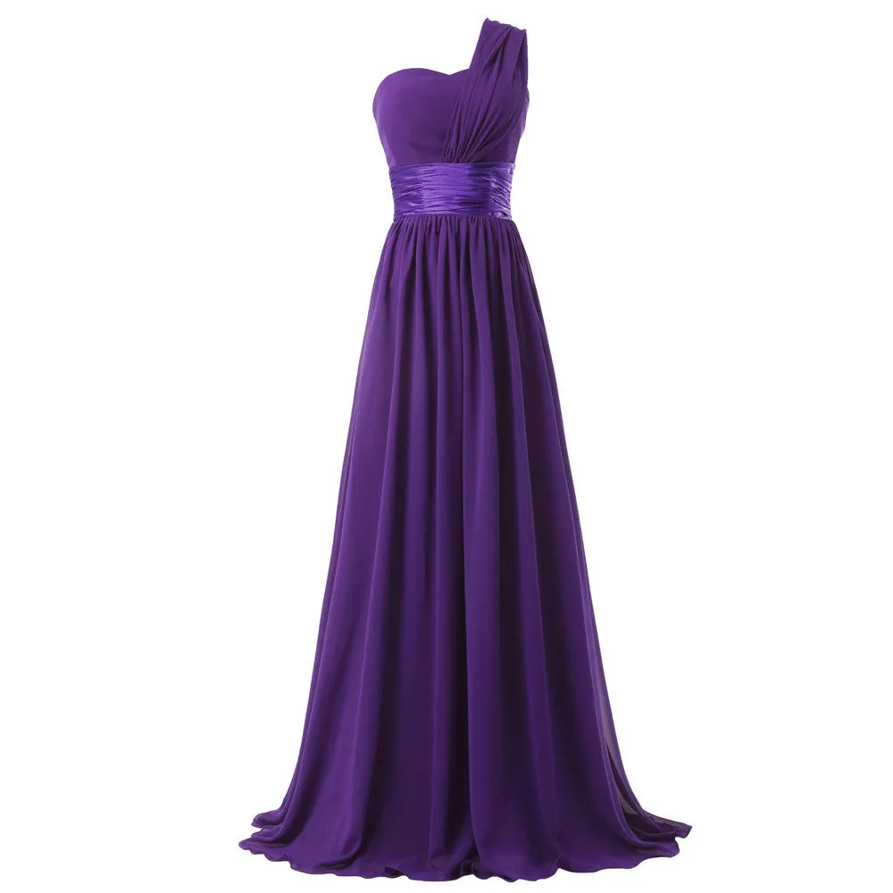 One Shoulder Chiffon Long Bridesmaid Dress For Women