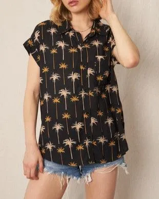 Palm Fronds Button Up Short Sleeve Shirt