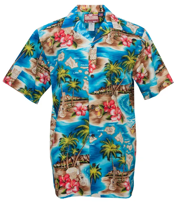 Palm Isle Mens Shirt in Turquoise