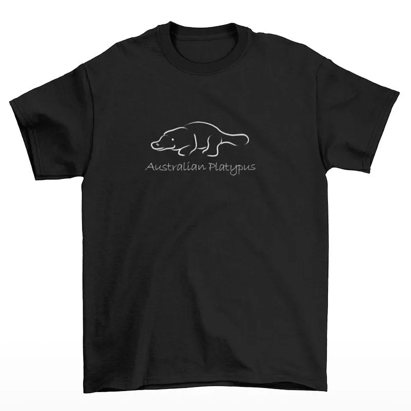 Platypus Line Art Adults T-Shirt (Black, White Print)