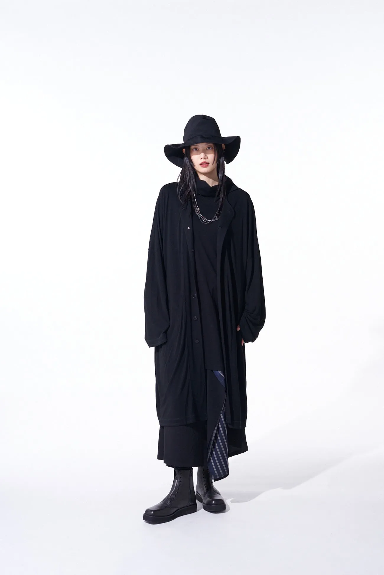 RAYON JERSEY COLLARLESS LONG CARDIGAN