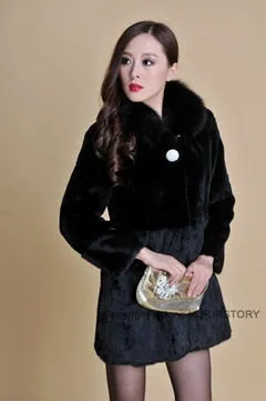 Real REX Rabbit Fur Coat Fox Fur Collar Long Winters' Coat Jacket Women' Overcoat 3 Colors Top Quality Fur FS13064