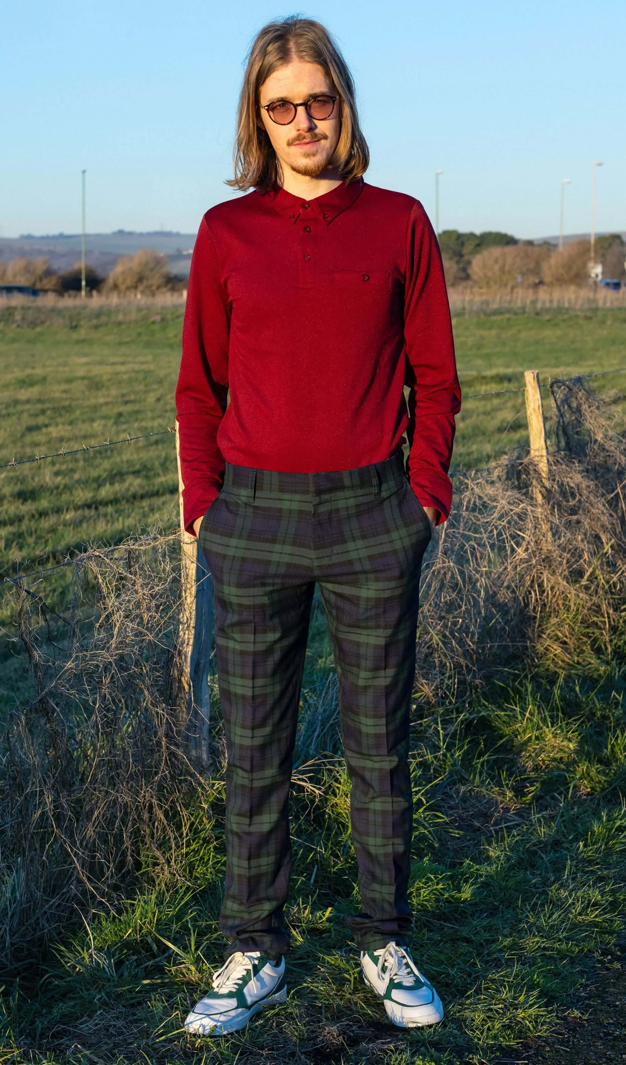 Retro Mod Stretch Blackwatch Tartan Trousers