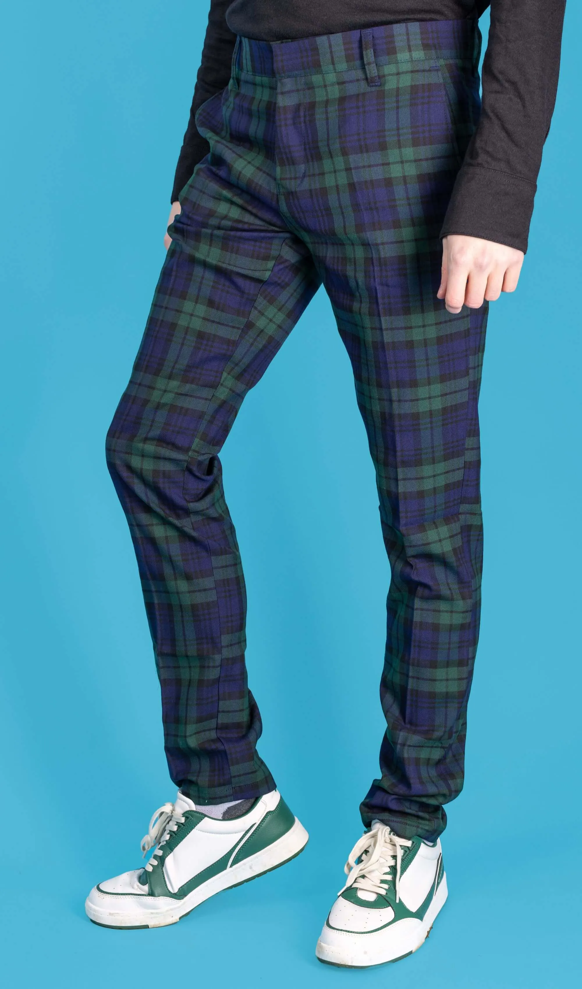 Retro Mod Stretch Blackwatch Tartan Trousers