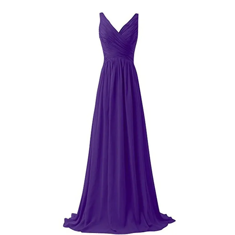 sd-hk Sleeveless Long Bridesmaid Dress V Neck Prom Gowns For Women