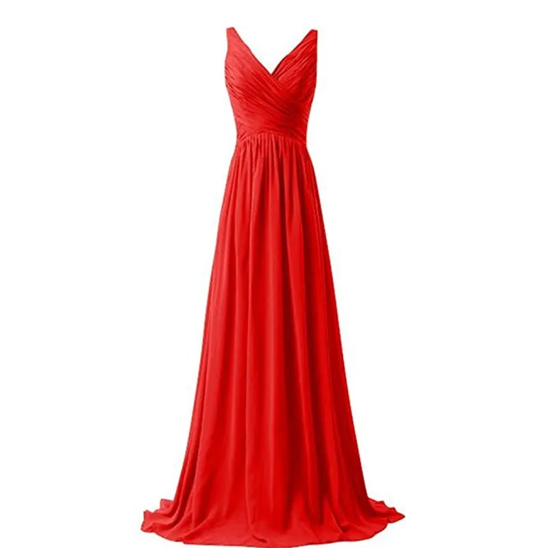 sd-hk Sleeveless Long Bridesmaid Dress V Neck Prom Gowns For Women