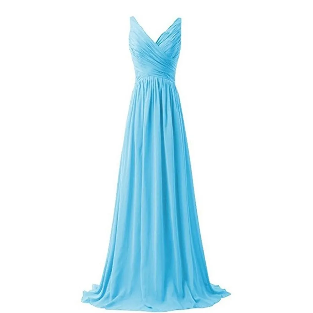 sd-hk Sleeveless Long Bridesmaid Dress V Neck Prom Gowns For Women