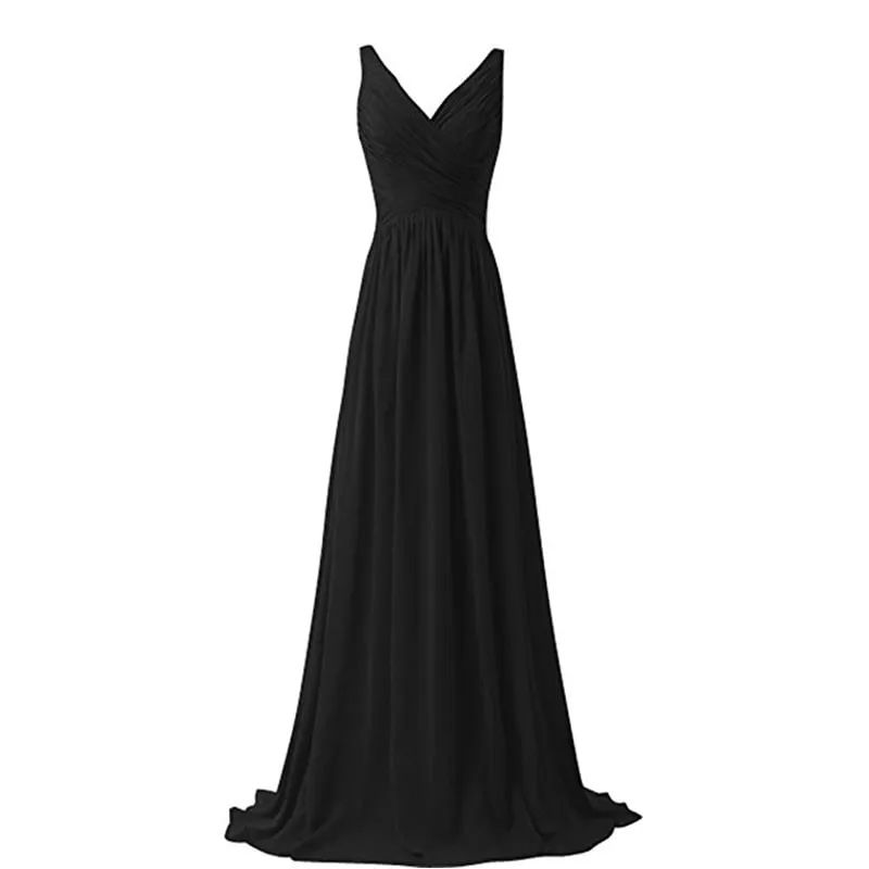 sd-hk Sleeveless Long Bridesmaid Dress V Neck Prom Gowns For Women