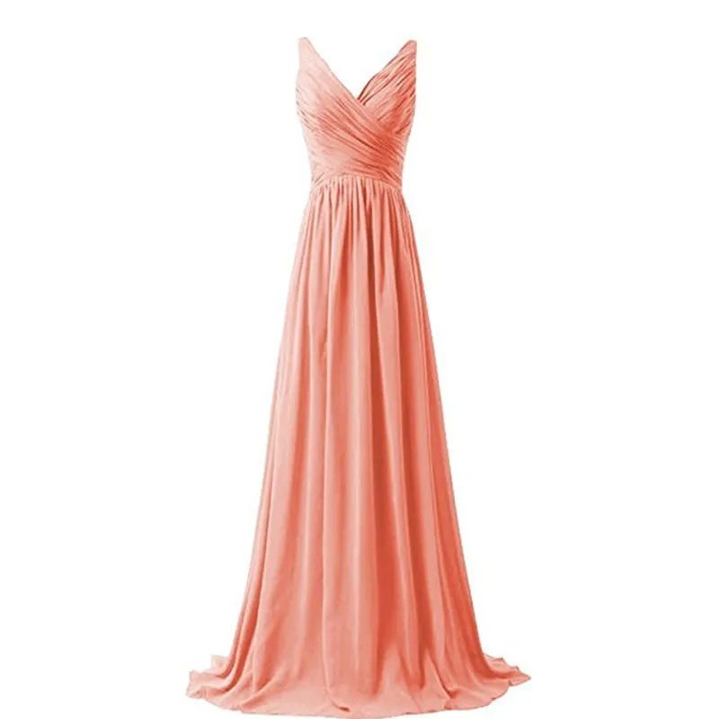 sd-hk Sleeveless Long Bridesmaid Dress V Neck Prom Gowns For Women