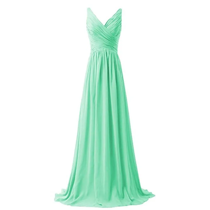 sd-hk Sleeveless Long Bridesmaid Dress V Neck Prom Gowns For Women