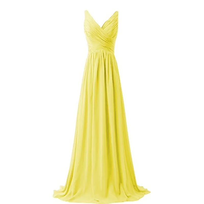 sd-hk Sleeveless Long Bridesmaid Dress V Neck Prom Gowns For Women