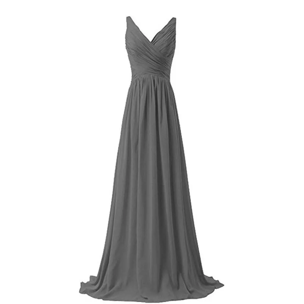 sd-hk Sleeveless Long Bridesmaid Dress V Neck Prom Gowns For Women