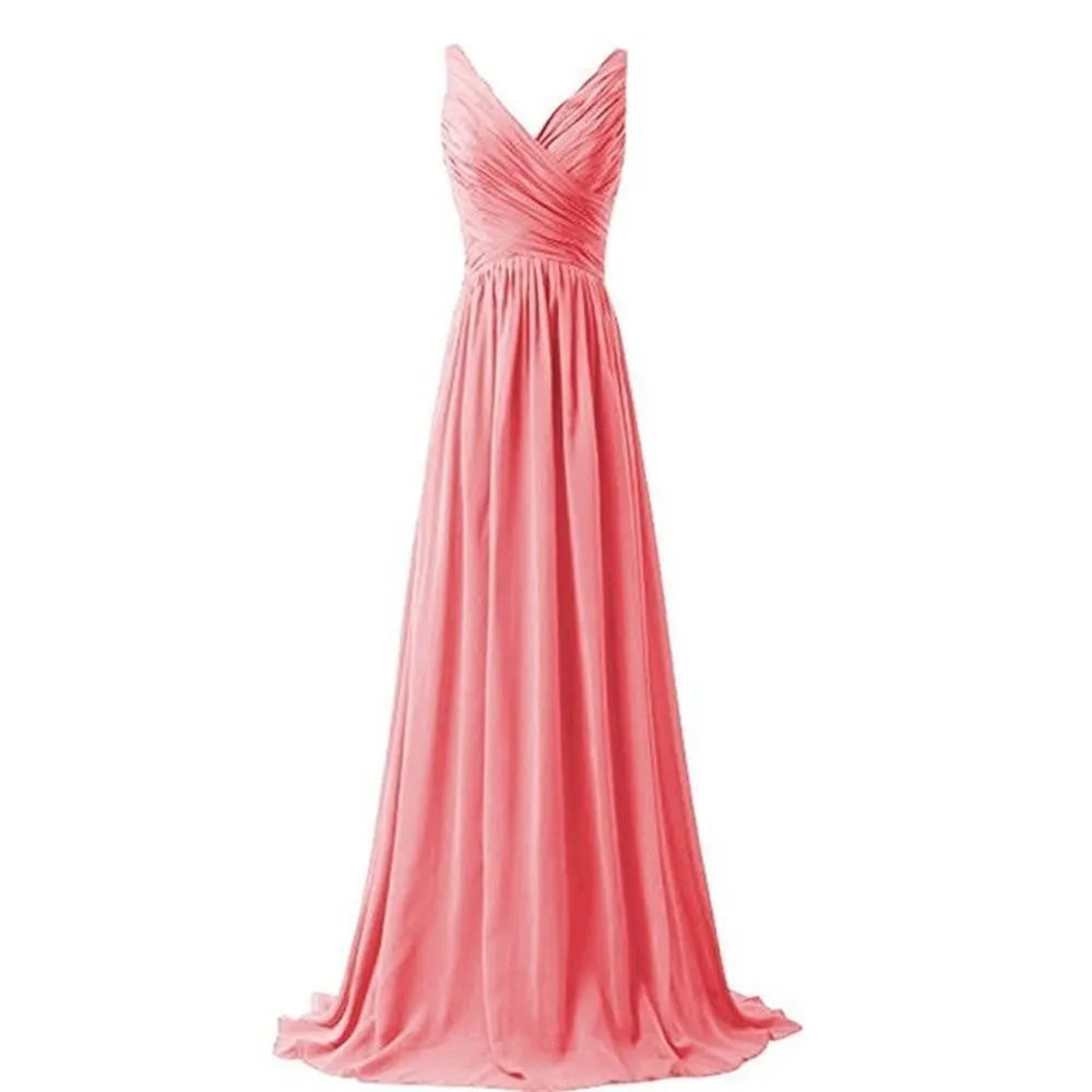 sd-hk Sleeveless Long Bridesmaid Dress V Neck Prom Gowns For Women