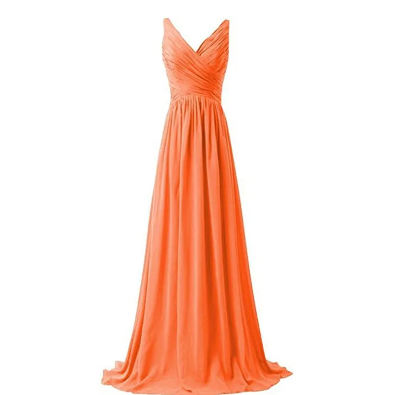 sd-hk Sleeveless Long Bridesmaid Dress V Neck Prom Gowns For Women