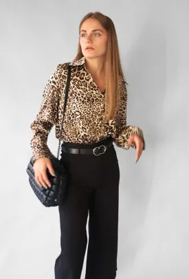 SILKY BUTTON DOWN BLOUSE (LEOPARD)