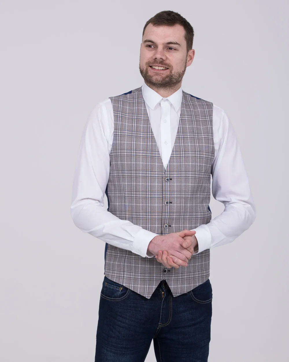 Skopes Whittington Slim Fit Tall Checked Waistcoat (stone/navy)