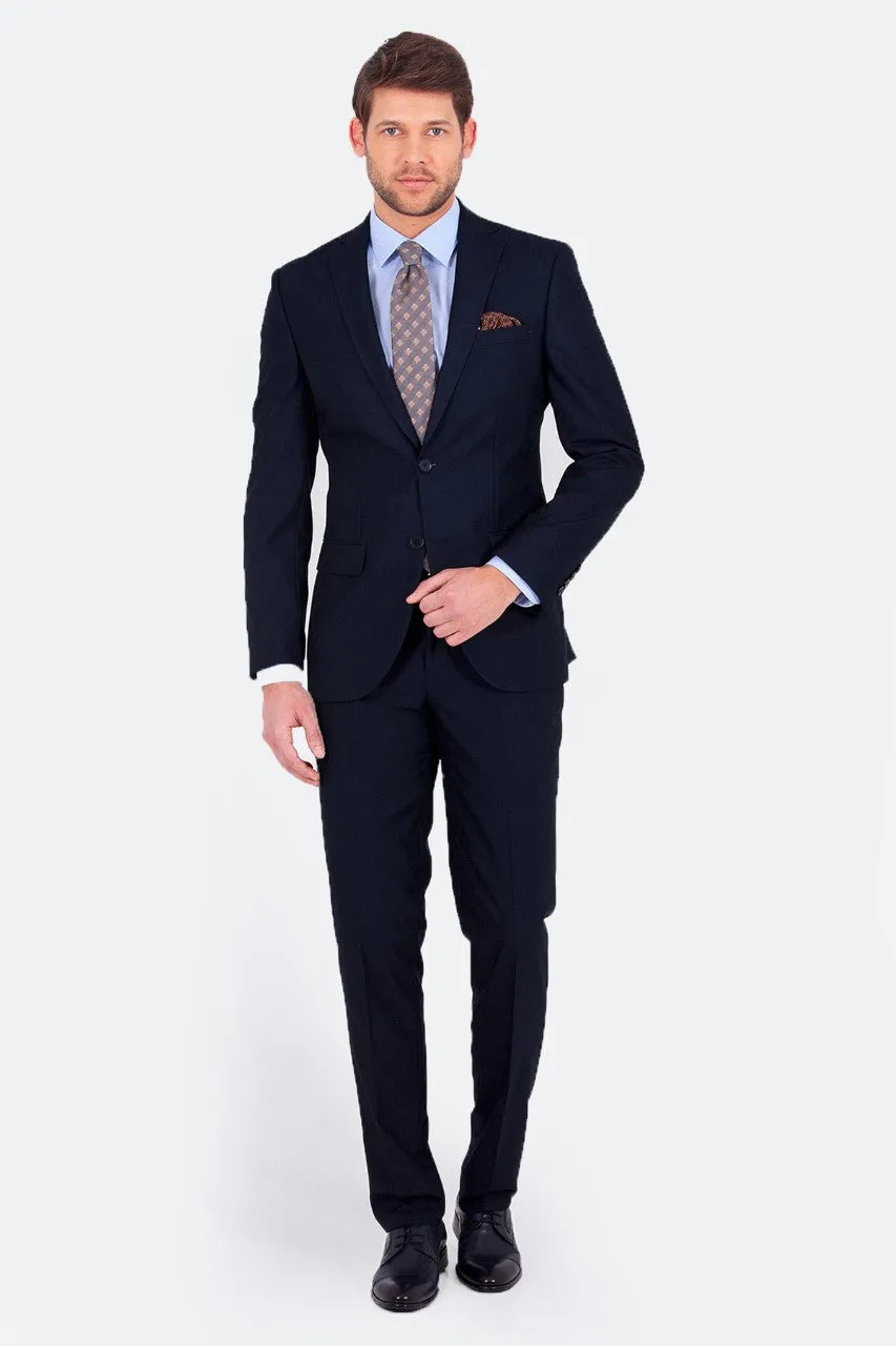 Slim Fit Notch Lapel Plain Navy Classic Suit