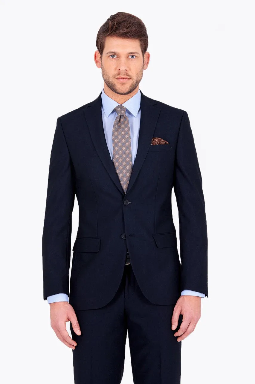 Slim Fit Notch Lapel Plain Navy Classic Suit