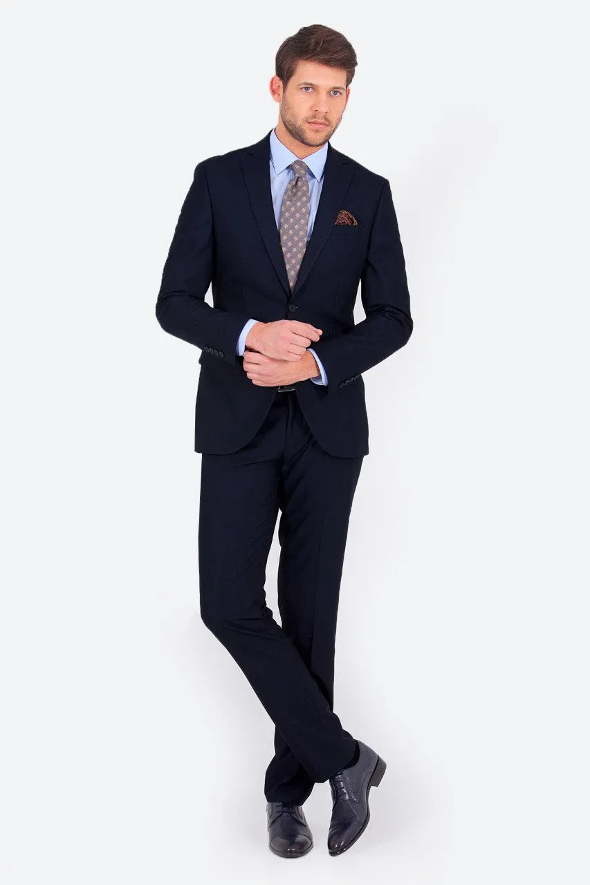 Slim Fit Notch Lapel Plain Navy Classic Suit