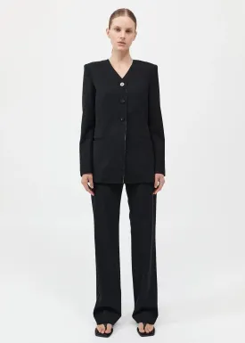 ST. AGNI Raw Edge Collarless Blazer - Black