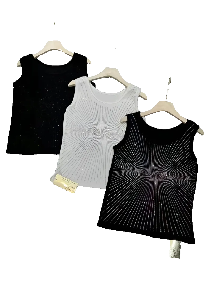 Striped Sensation: Black and White Spider Sando Top - Black/White/Silver