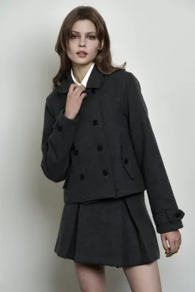 [SYNERJYN] FW 24 PLAIN WOOL DOUBLE COAT CHARCOAL