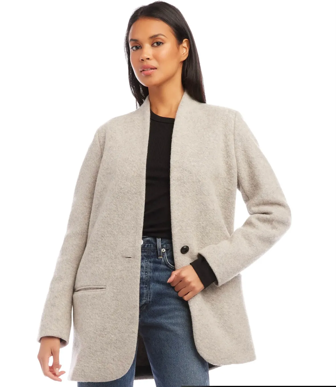 Taupe Collarless Single Button Blazer