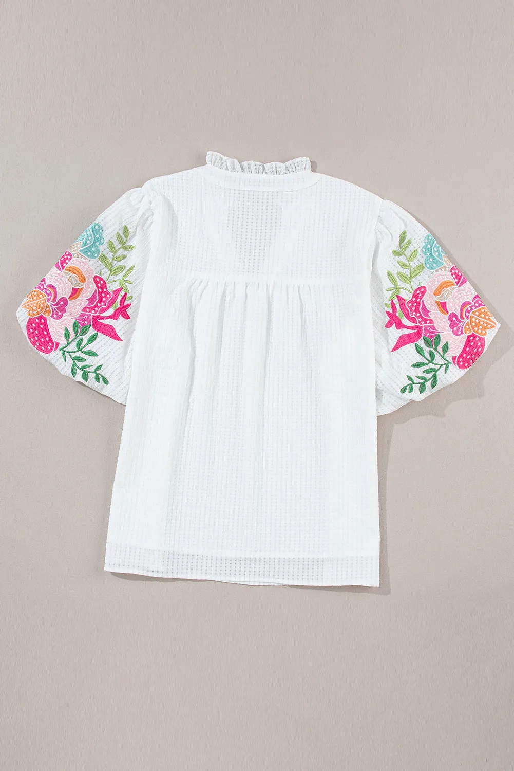 TEEK - White Embroidered Half Sleeve Blouse