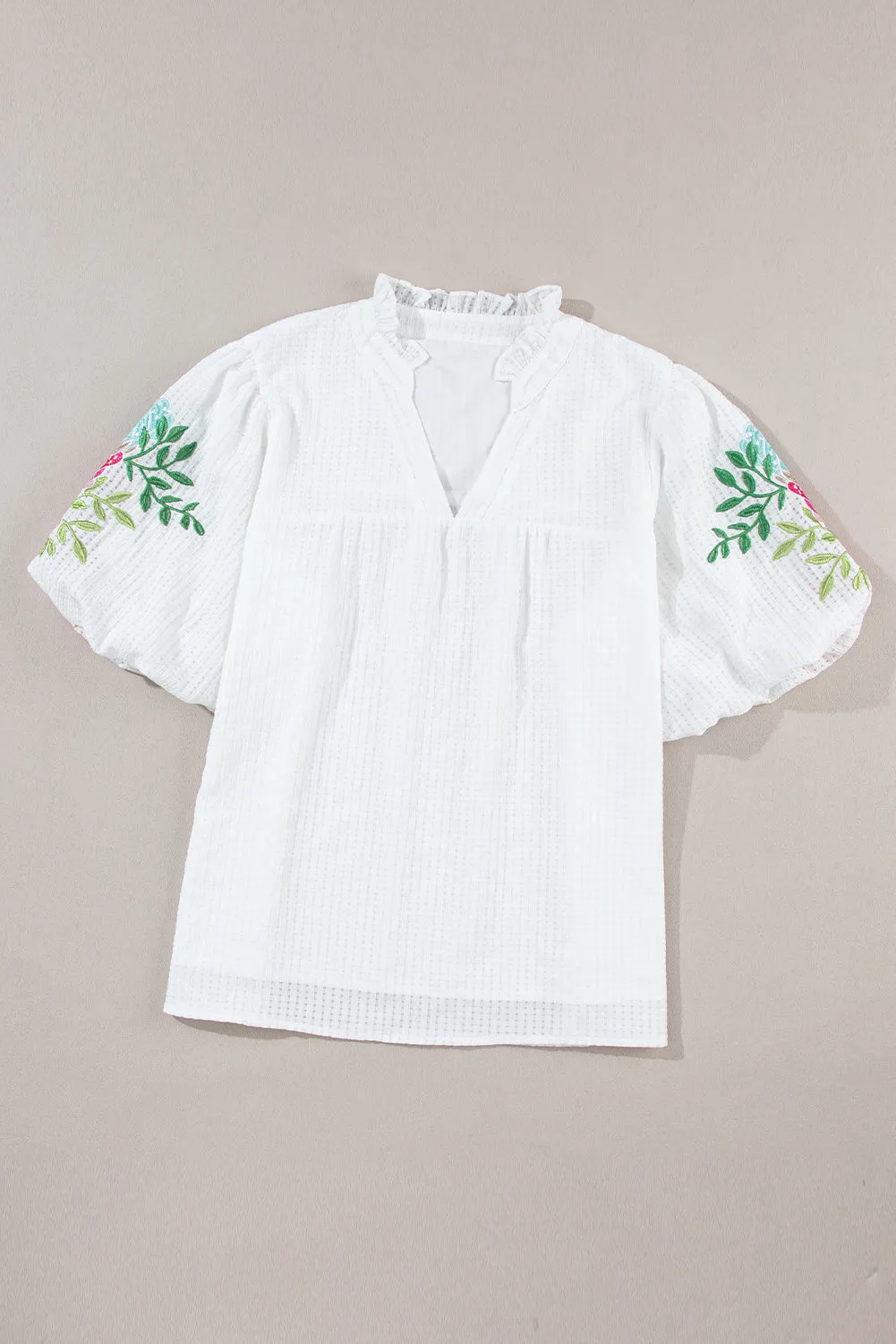 TEEK - White Embroidered Half Sleeve Blouse