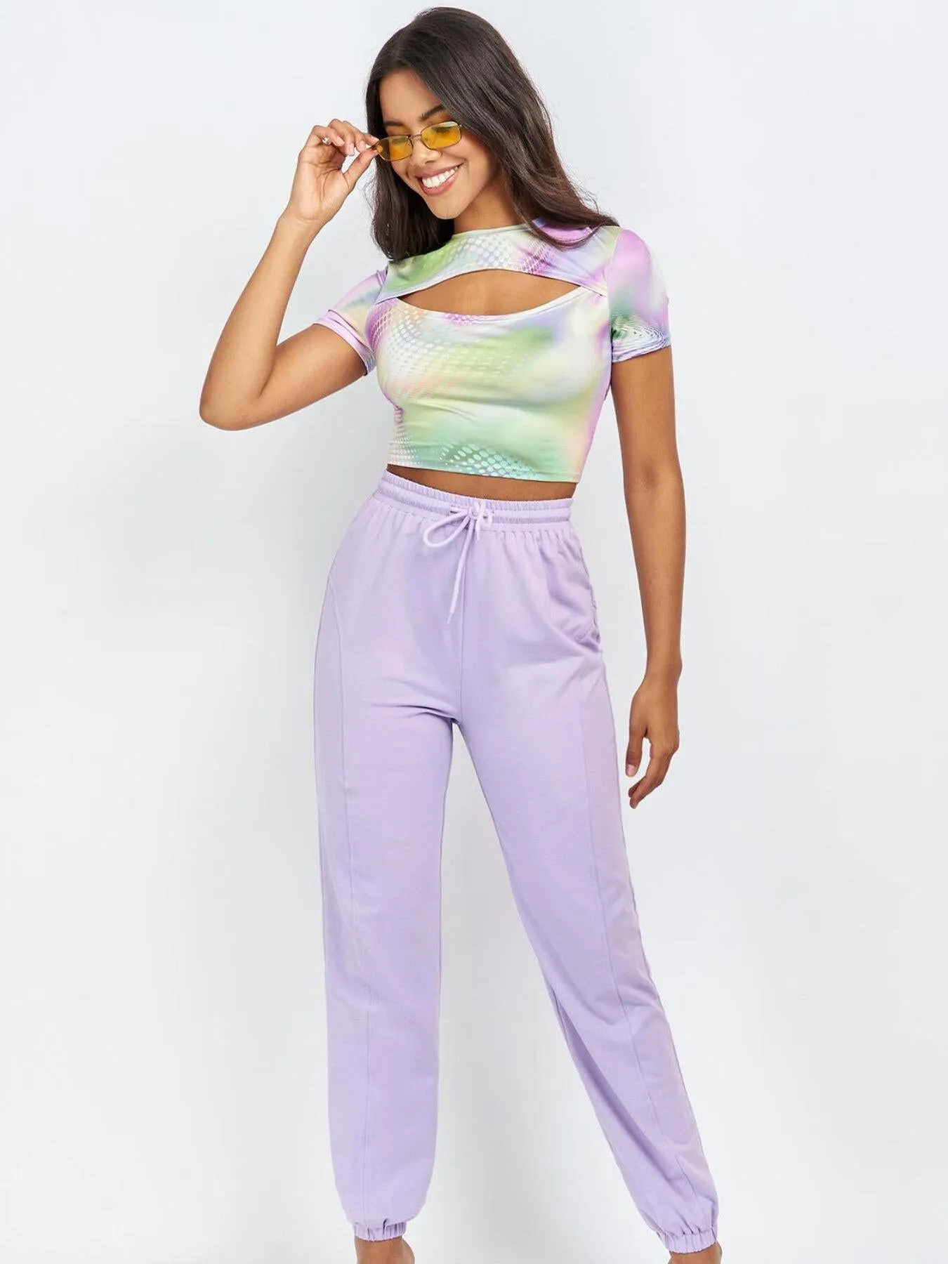 Tie Dye Cut Out Lace Up Crop Top