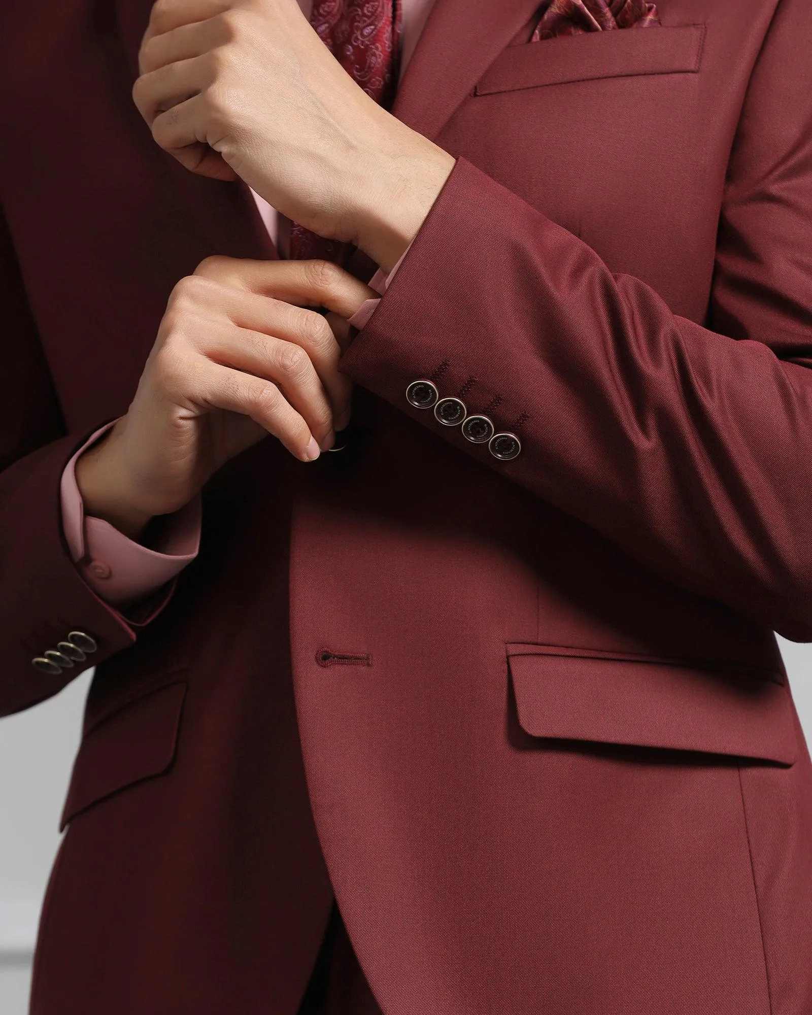 Two Piece Wine Solid Formal Suit - Coach