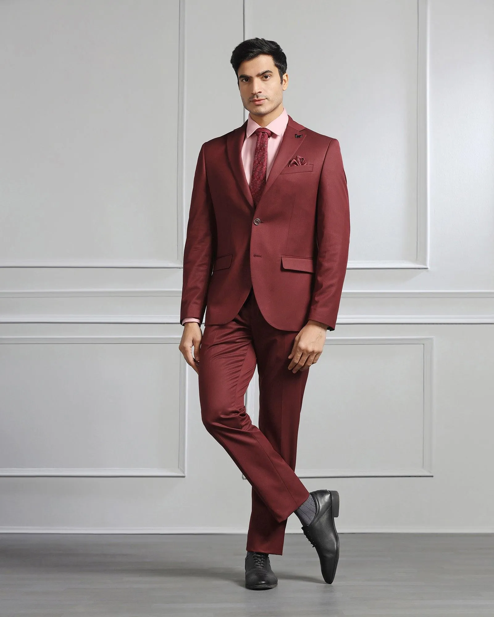 Two Piece Wine Solid Formal Suit - Coach