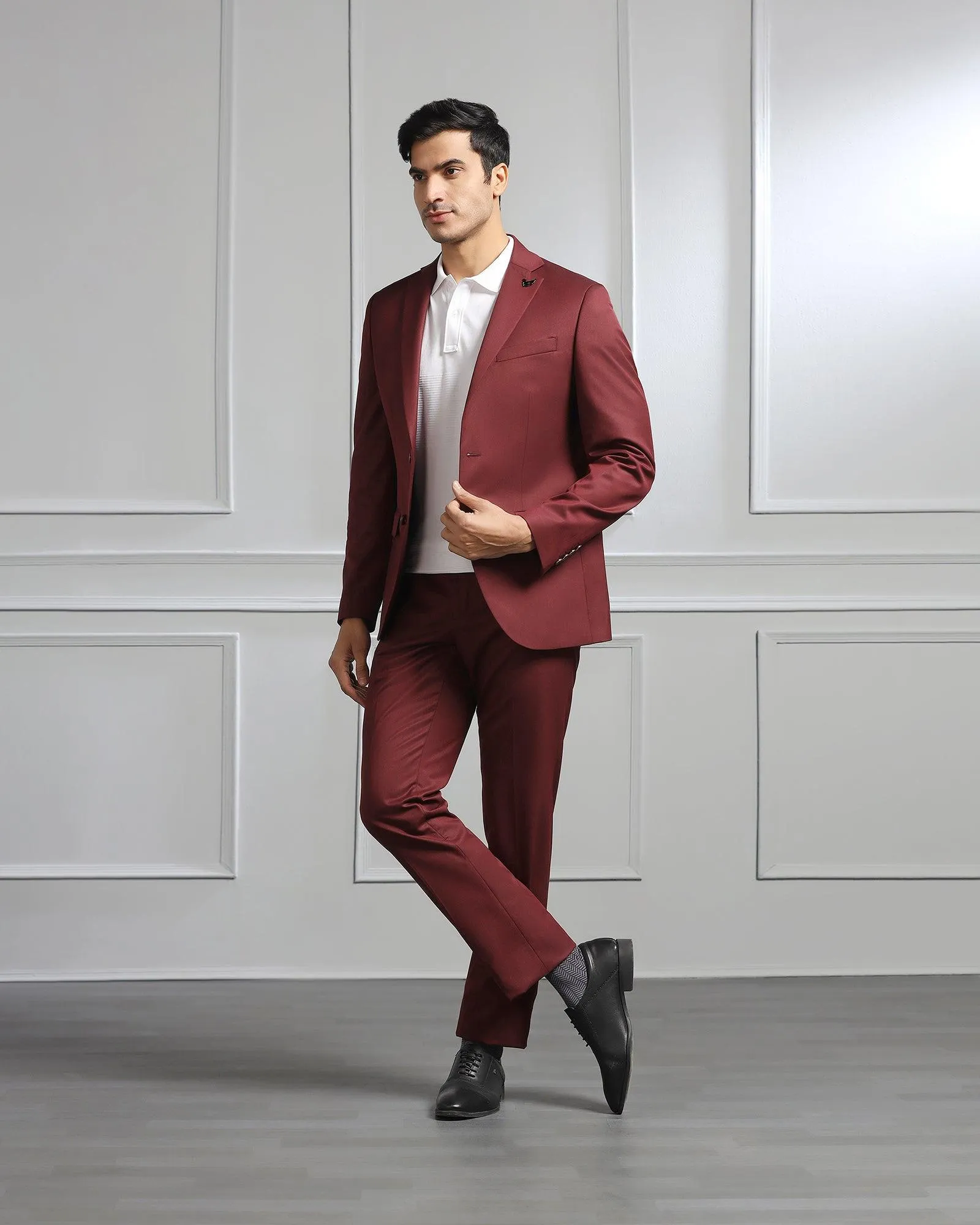 Two Piece Wine Solid Formal Suit - Coach