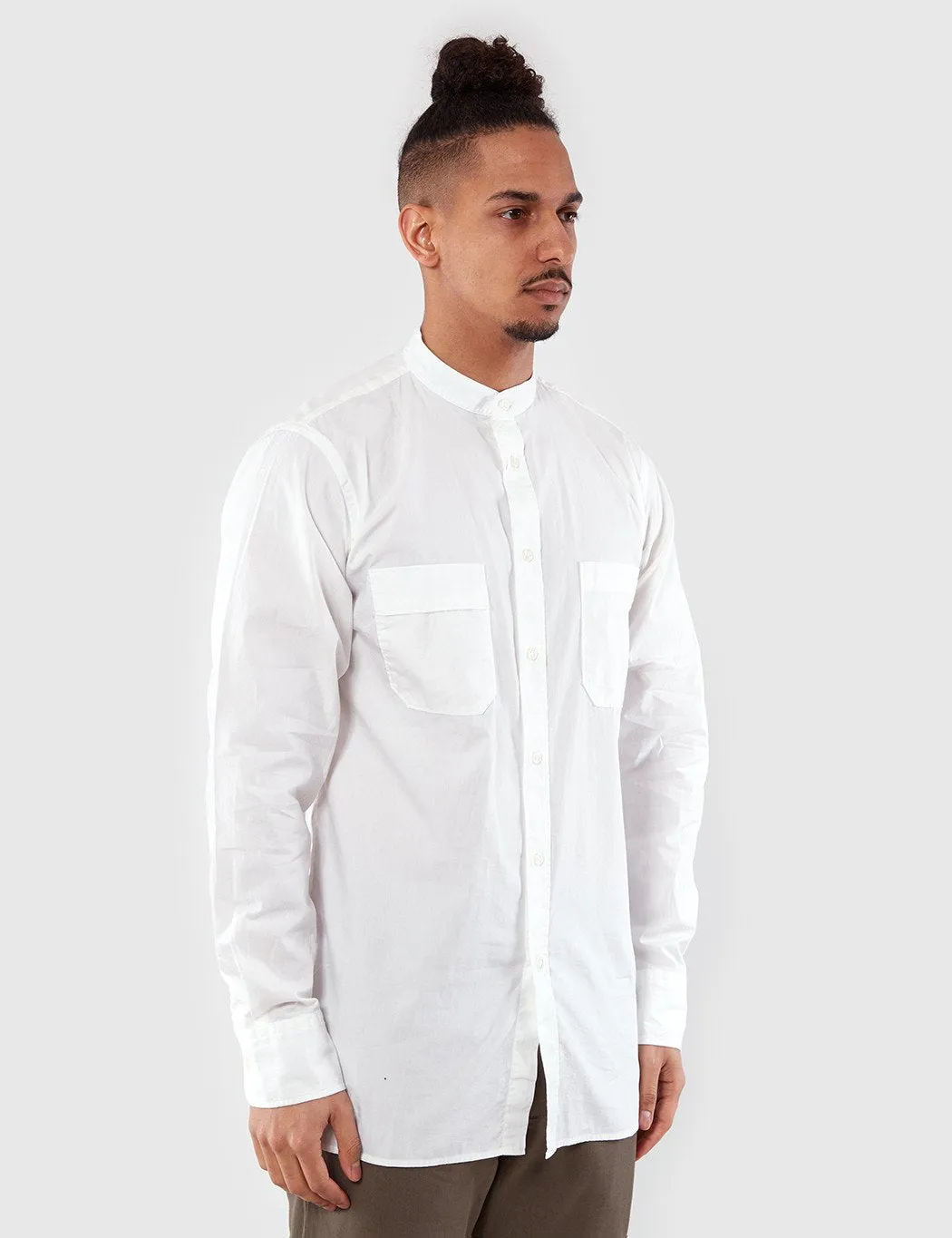 Universal Works Stoke Collarless Shirt - Ecru