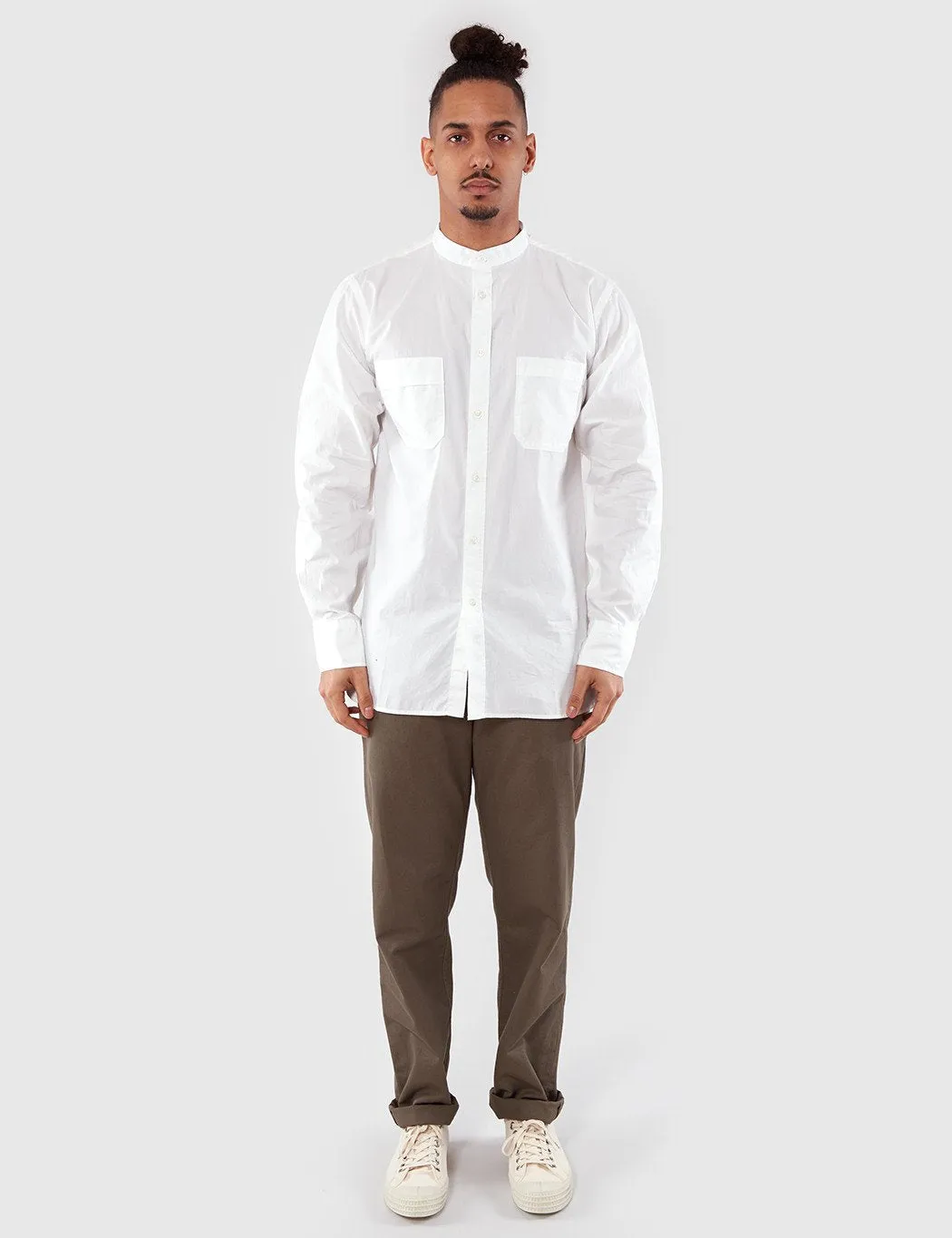 Universal Works Stoke Collarless Shirt - Ecru