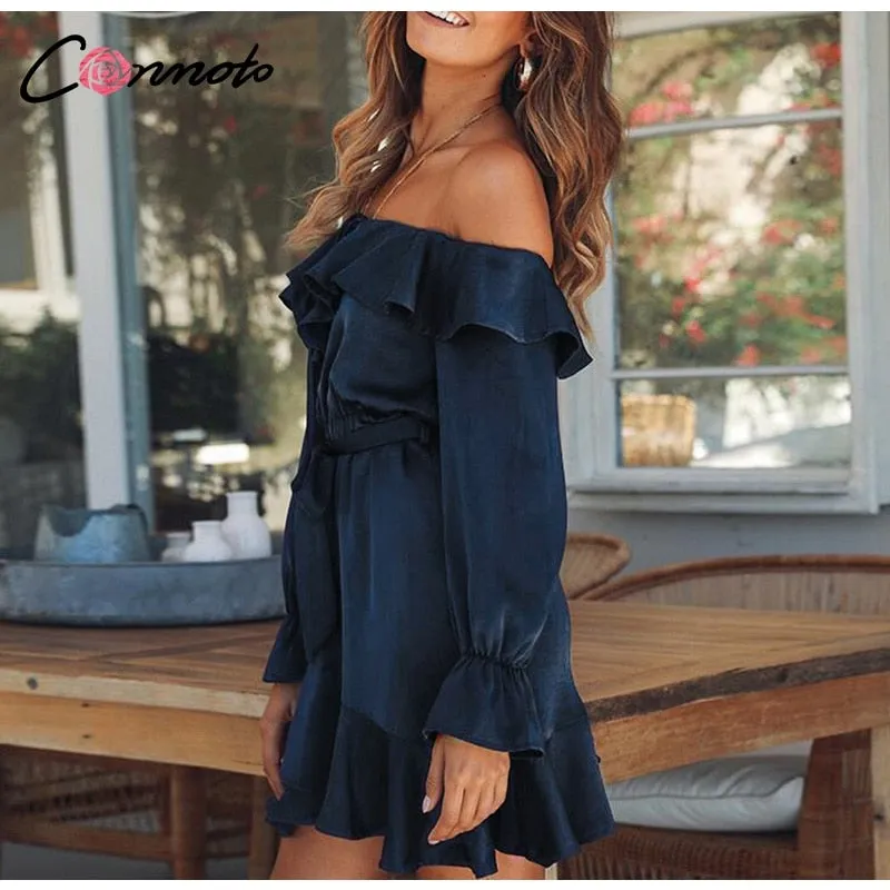 VenusFox Lace Up Off Shoulder Elegant Vintage Dress