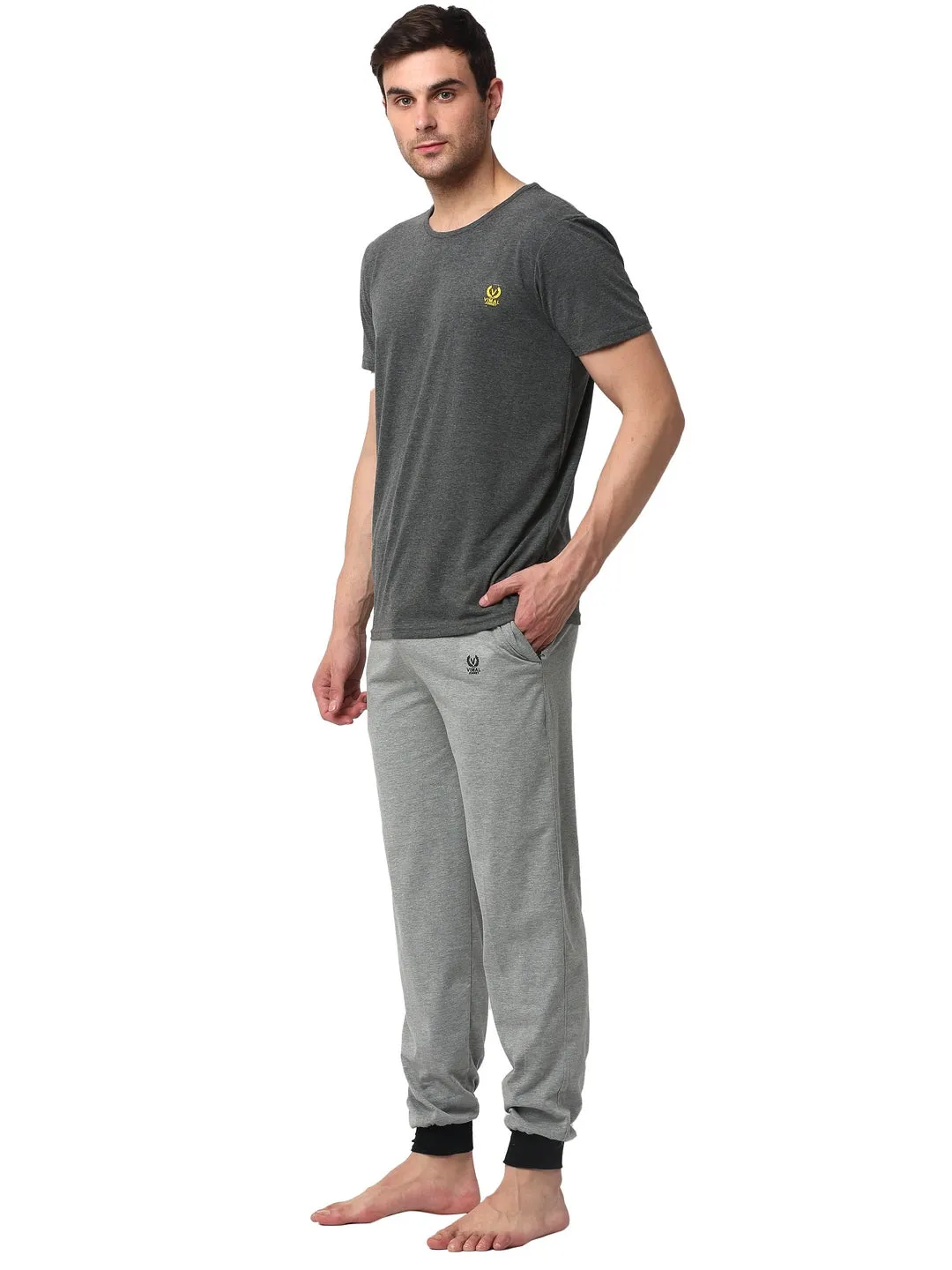 Vimal Jonney Grey Silver Night Suit For Men's